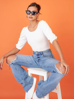 Uptownie - Women Crepe Solid Top - White