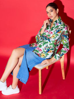 Uptownie - Printed Cotton Shirt - Green