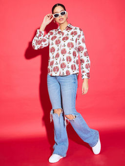 Uptownie - Printed Cotton Shirt - White