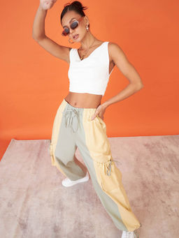 Uptownie - Women Cotton Parachute Pant Beige And Grey