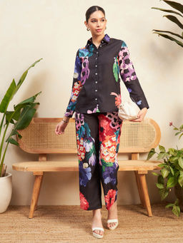 Uptownie - Printed Linen Two-Piece Co-Ord Black (Set of 2)