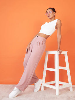 Uptownie - Womens Relaxed Korean Front Pleated Pants Pink