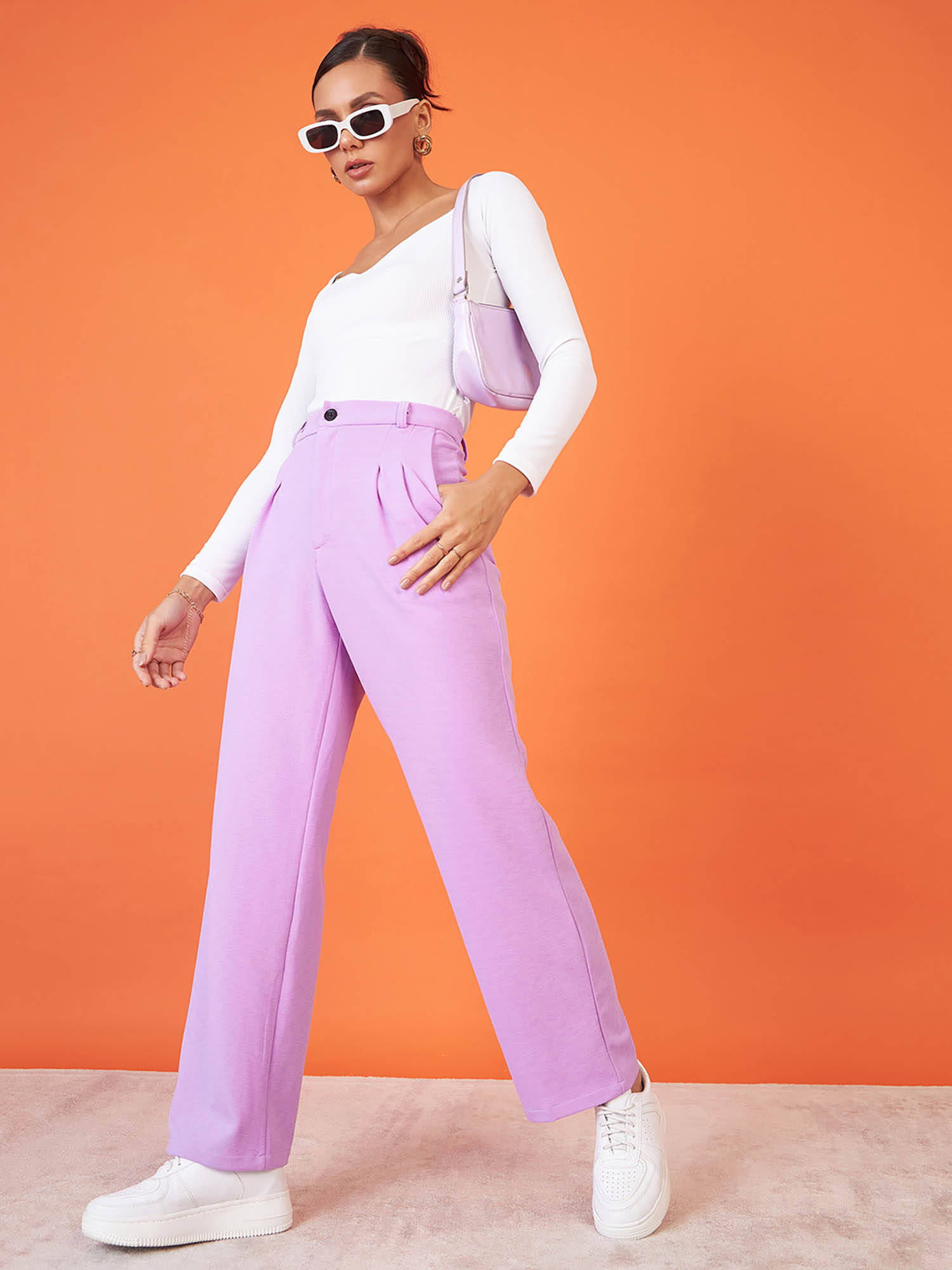 Buy Uptownie Womens Relaxed Korean Front Pleated Pants Purple Online