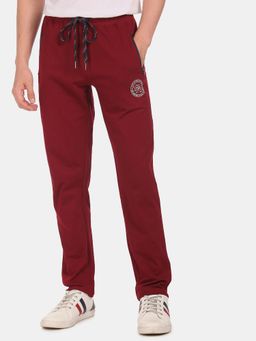 U.S. POLO ASSN. - Men Maroon I671 Comfort Fit Solid Cotton Polyester Lounge Pants Maroon