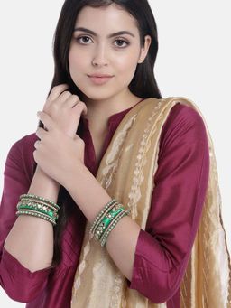 Peora - Silk Thread Fabric-Stone Studded Kundan-Chura-Chuda Bangle Set(Size 2.6)