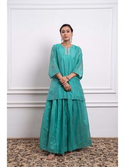 Vinusto - Chanderi Handloom Blue Skirt with Short Kurta (Set of 2)