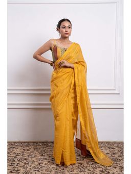 Vinusto - Chanderi Handloom Striped Saree and Stitched Blouse