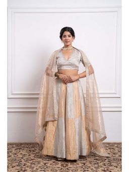 Vinusto - Chanderi Embroidered Tissue Zari Blouse with Lehenga and Dupatta (Set of 3)