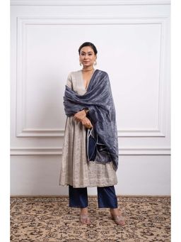 Vinusto - Chanderi Handloom Zari Solid Anarkali with Pant and Dupatta (Set of 3)