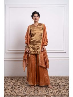 Vinusto - Chanderi Handloom Zari Silk Striped Sharara with Kurta and Dupatta (Set of 3)