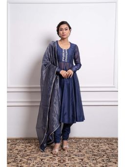 Vinusto - Chanderi Embroidered Anarkali Kurta with Churidar and Dupatta (Set of 3)