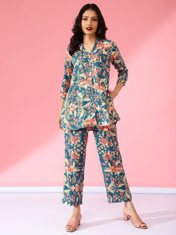 Bani Women - Women Printed Co-Ord Teal (Set of 2)