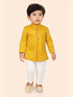 ETHNIKS NEURON - Yellow Stripes Sherwani Jacket and Pyajama (Set of 2)