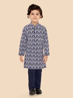 ETHNIKS NEURON - Navy Blue Floral Kurta and Pyajama (Set of 2)