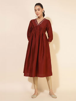 Janasya - Maroon Floral Kurta