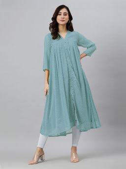 Janasya - Blue Self Design Kurta