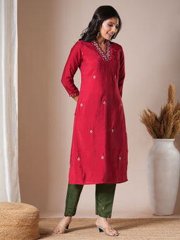 FASHOR - Red Floral Kurta