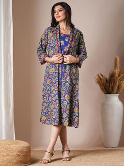 FASHOR - Blue Floral Kurta with Jacket (Set of 2)