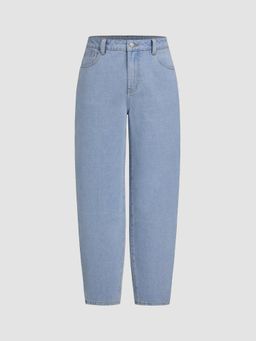Cider - Denim Mid Waist Solid Tapered Mom Jeans