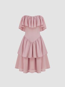 Cider - Ruffle Hem Tube Layered Mini Dress