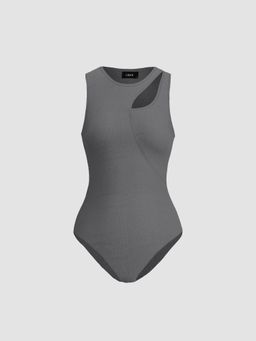 Cider - Knit Round Neck Asymmetrical Solid Bodysuit