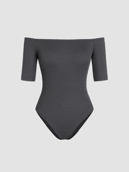 Cider - Rib Off-Shoulder Solid Bodysuit