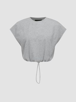Cider - Round Neck Solid Drawstring Short Sleeve Crop Tee