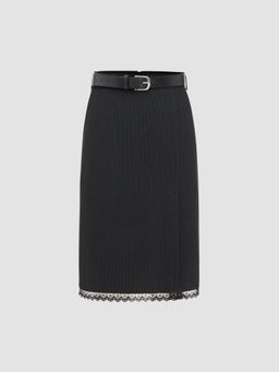 Cider - Woven Mid Rise Striped Lace Trim Mini Skirt With Belt (Set of 2)