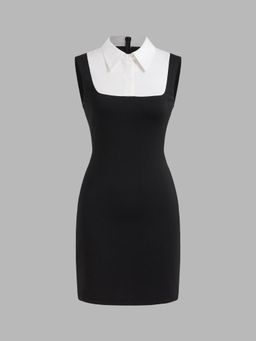 Cider - Woven Polo Solid Mini Dress