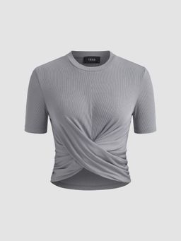 Cider - Round Neck Twist Solid Short Sleeve Tee