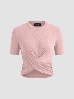 Cider - Round Neck Twist Solid Short Sleeve Tee