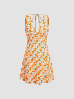 Cider - Miami Sunset Vacation V-Neck Floral Sleeveless Mini Dress