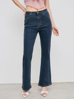 Cider - Denim Mid Rise Solid Flared Jeans