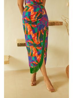 Urban Suburban - Fringed Tropical Skirt with Slit