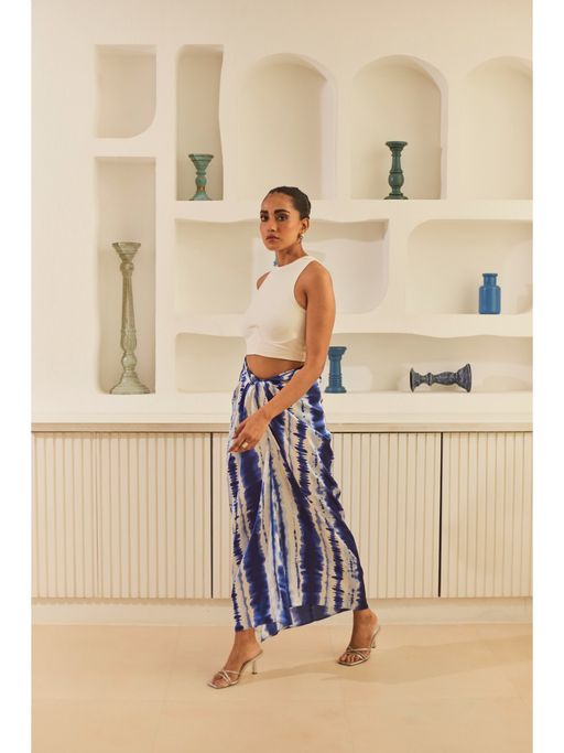 Buy Urban Suburban Blue Tie Dye Wrap Midi Skirt Online
