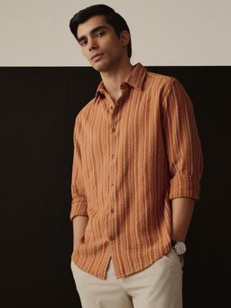 Andamen - Men Rust Pure Cotton Stripes Shirt