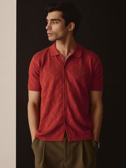 Andamen - Men Rust Pure Cotton Textured Shirt