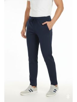Classic Polo - Men Navy Blue Cotton Blend Solid Straight Track Pant