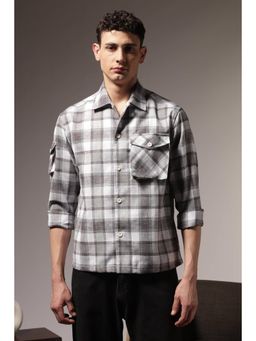 Eszett - Men Grey Cotton Checks Shirt