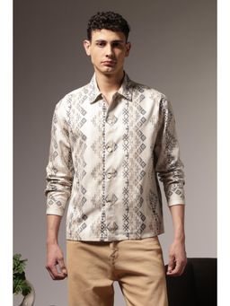 Eszett - Men Cream Cotton Geometric Shirt