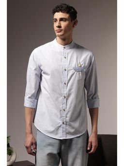 Eszett - Men Blue Cotton Embroidered Shirt