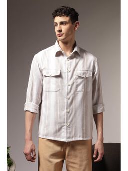 Eszett - Men Cream Cotton Stripes Shirt