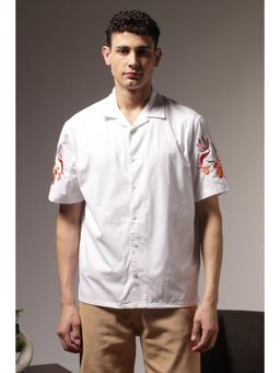 Eszett - Men White Cotton Embroidered Shirt