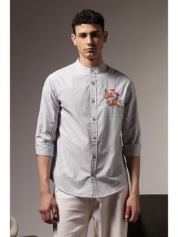 Eszett - Men Blue Cotton Embroidered Shirt