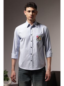 Eszett - Men Blue Cotton Embroidered Shirt