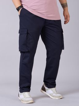 UNSIZED - Men Navy Blue Polyester Solid Straight Cargo Pant