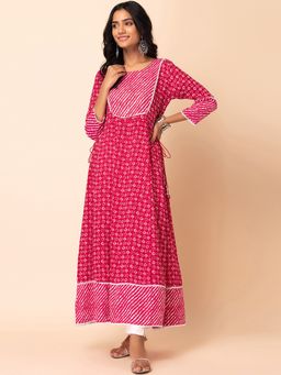 Indya - Red Bandhani Print Anarkali Kurta