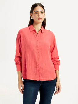 Levi's - Women Textured Coral Relaxed Fit Shirt