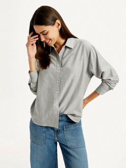 Levi's - Women Striped Grey Slim Fit Shirt