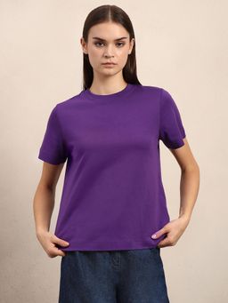 VERO MODA - Crew Neck Cotton T-shirt - Purple